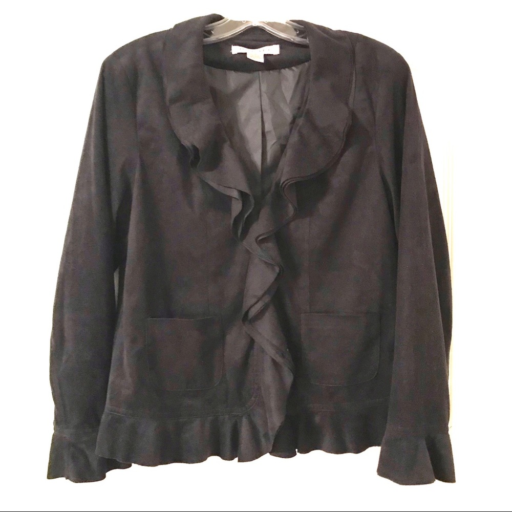 Rafaella Faux Suede Black Ruffled Jacket